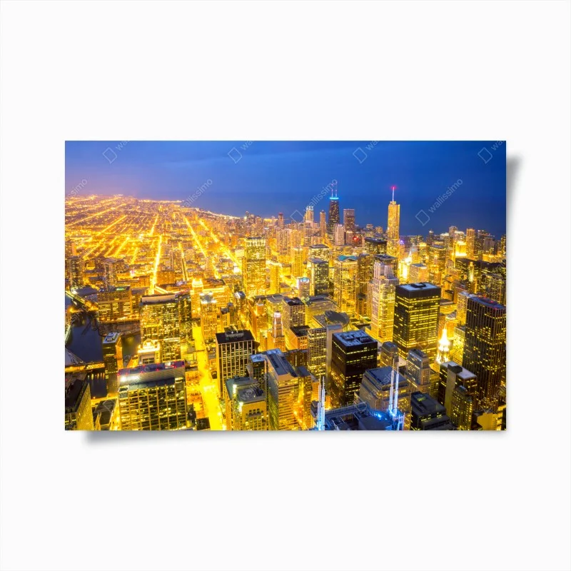Plakat lotnicza panorama Chicago nocą
