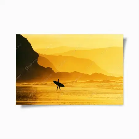 Plakat surfer przy złotym zachodzie słońca – Wallissimo®