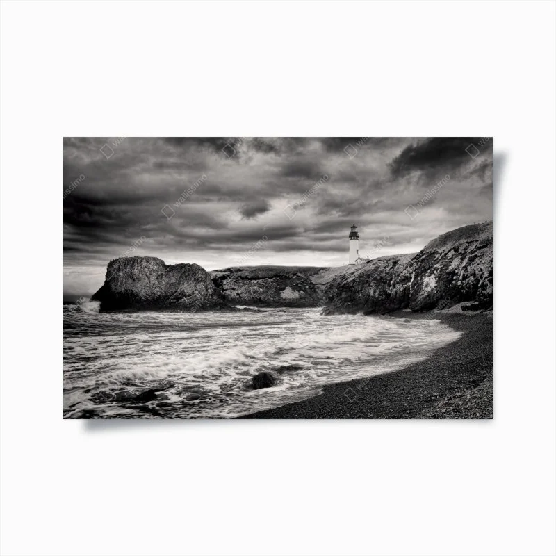 Plakat latarnia morska Yaquina Bay na burzliwym wybrzeżu