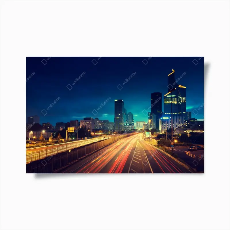 Plakat La Défense panorama miasta o zmierzchu