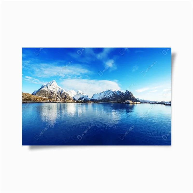 Plakat spokojny zimowy fiord w Reine, Lofoty