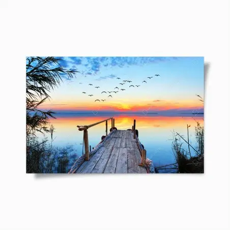 Plakat pomost o zachodzie słońca nad jeziorem – Wallissimo®