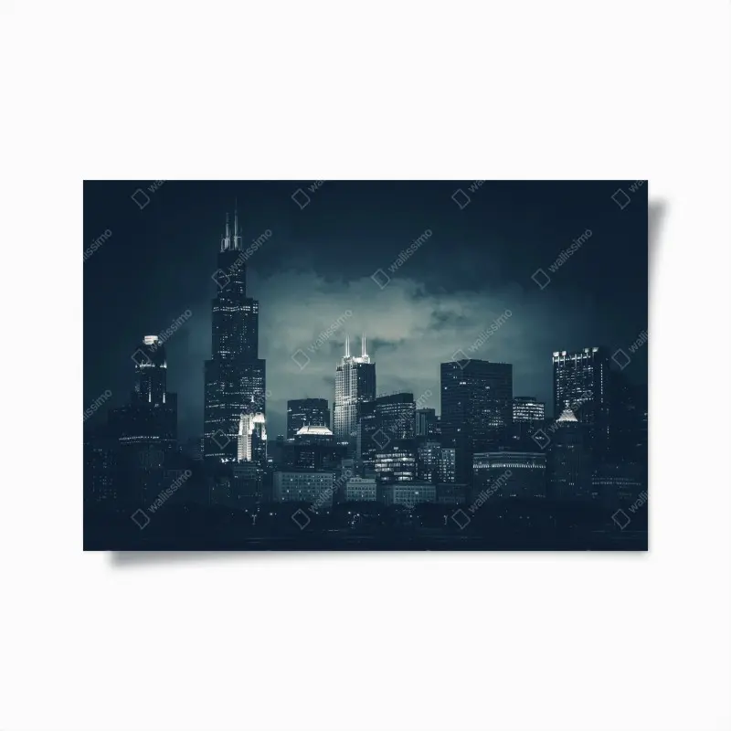 Plakat Chicago panorama miasta w głębokich niebieskich tonach – Wallissimo®