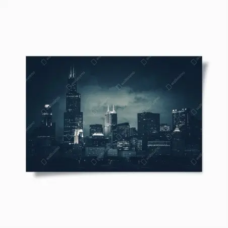 Plakat Chicago panorama miasta w głębokich niebieskich tonach – Wallissimo®