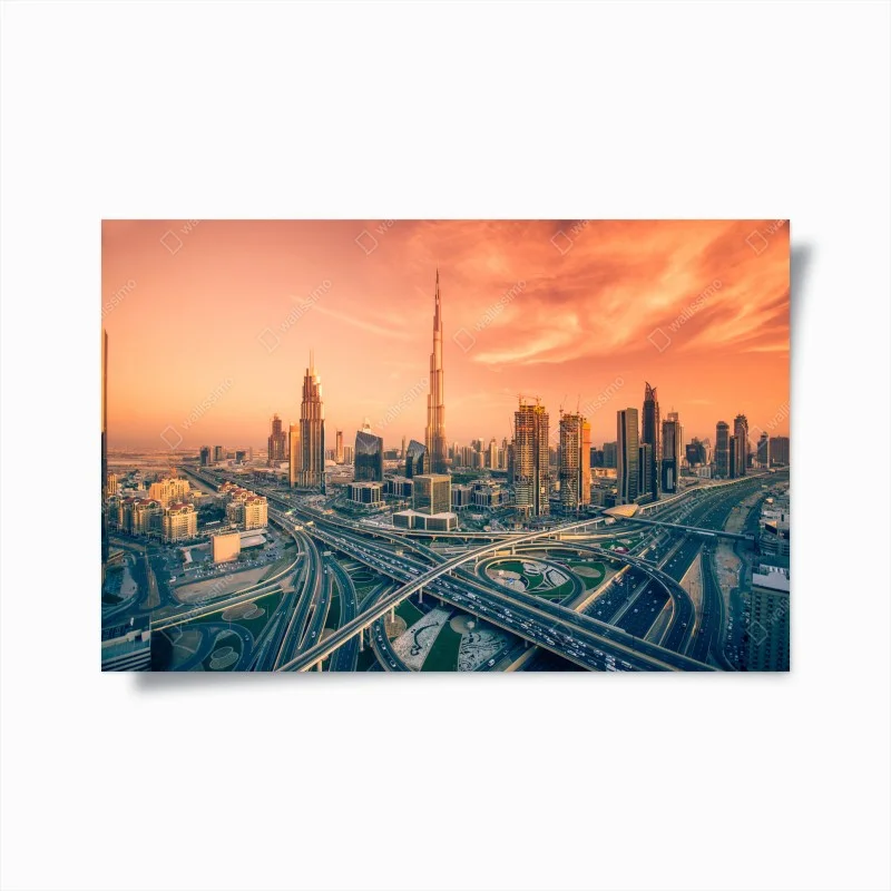 Plakat panorama Dubaju o zachodzie słońca – Wallissimo®