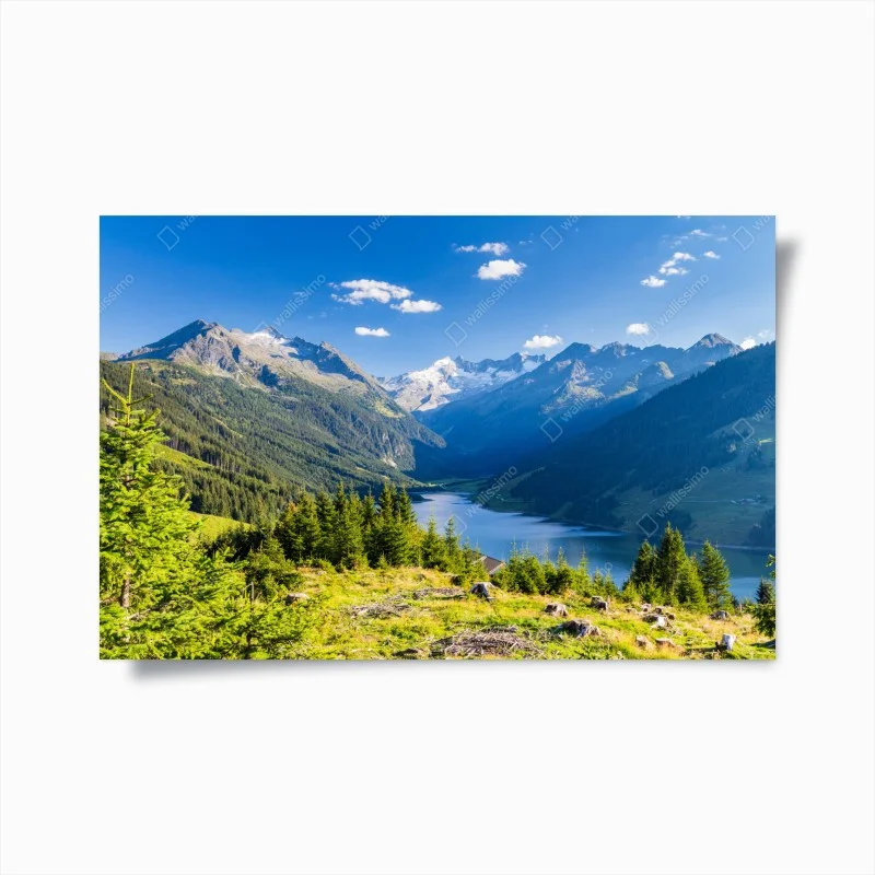 Plakat spokojna dolina z alpejskim jeziorem – Wallissimo®