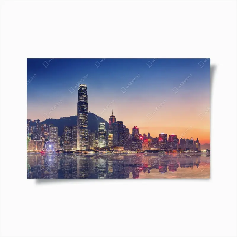 Plakat Hongkong panorama miasta o zmierzchu – Wallissimo®