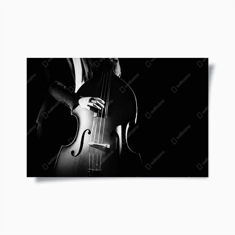 Plakat kontrabasista w dramatycznym świetle