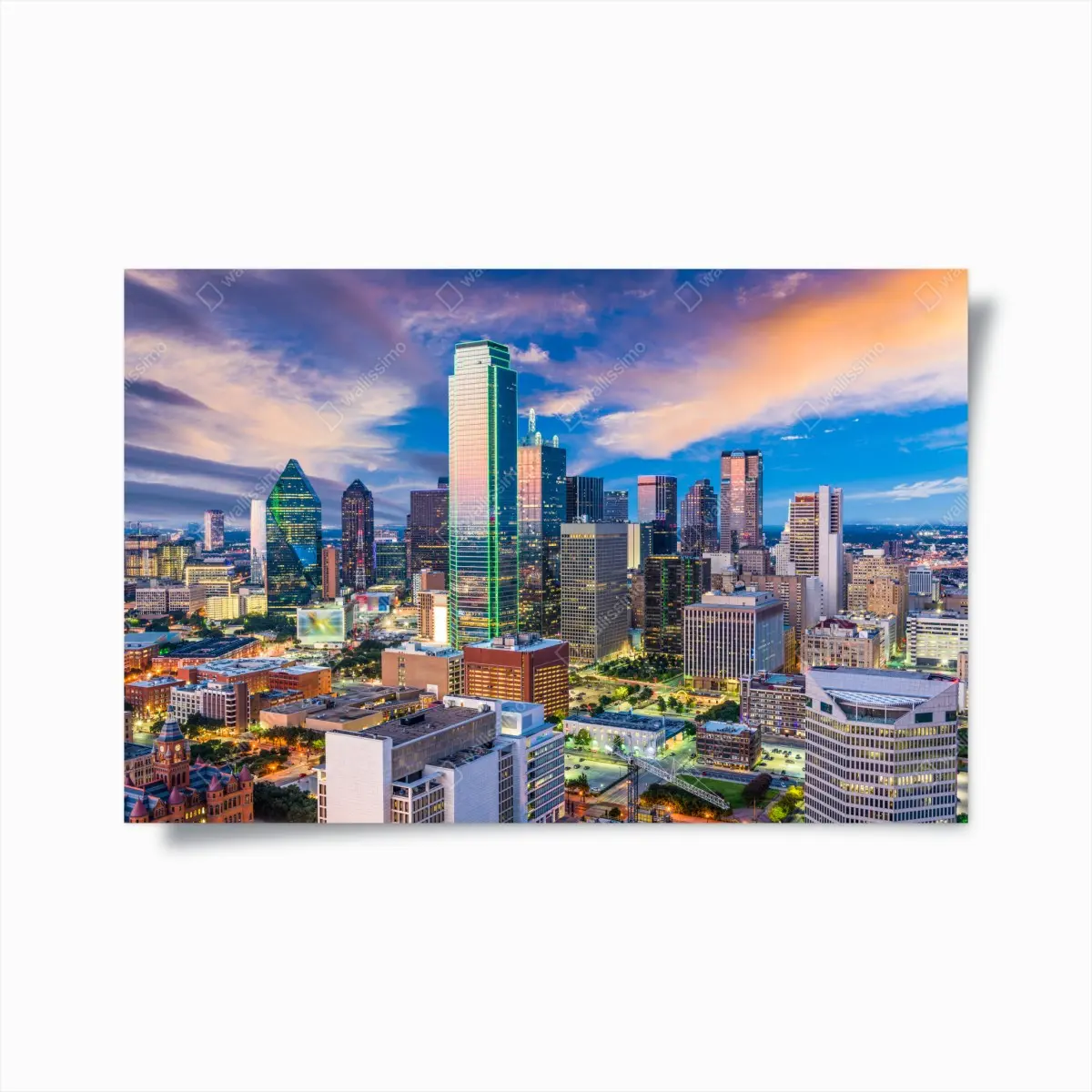 Plakat Dallas panorama miasta o zachodzie słońca – Wallissimo®