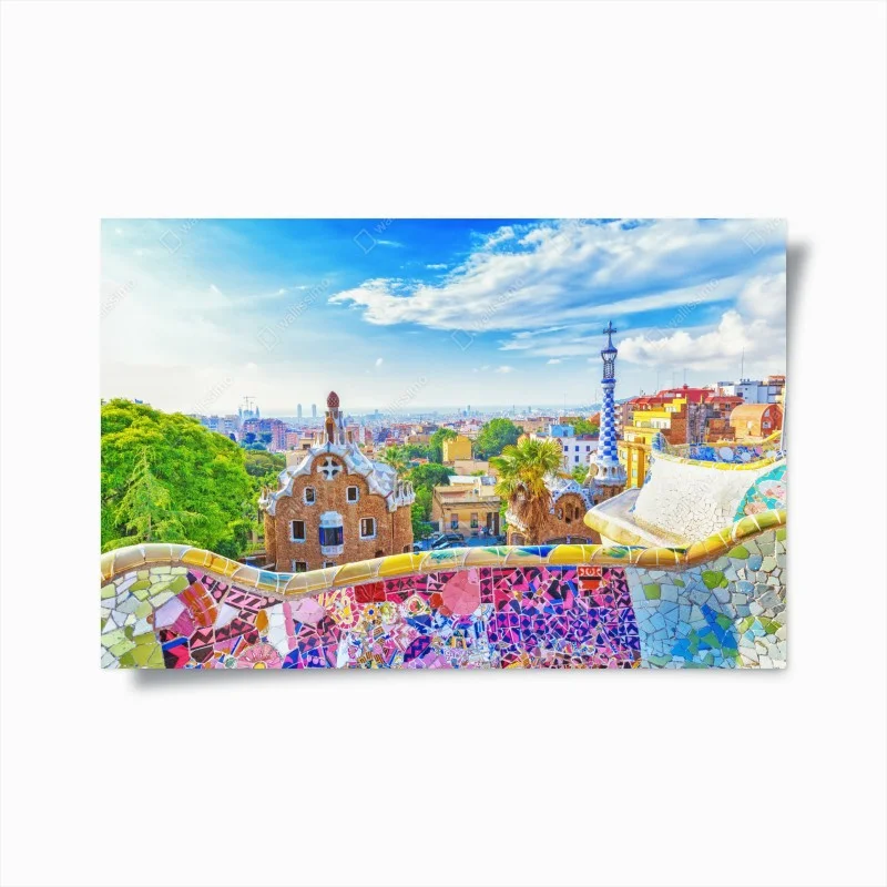 Plakat żywa Barcelona Park Güell mozaikowa panorama