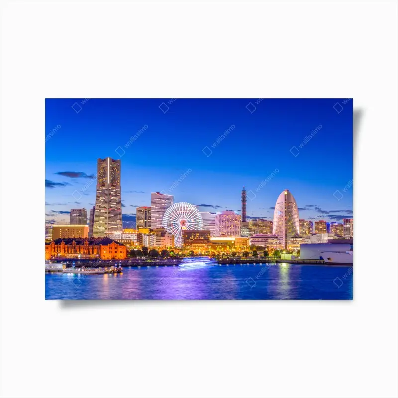 Plakat Yokohama panorama miasta o zmierzchu – Wallissimo®