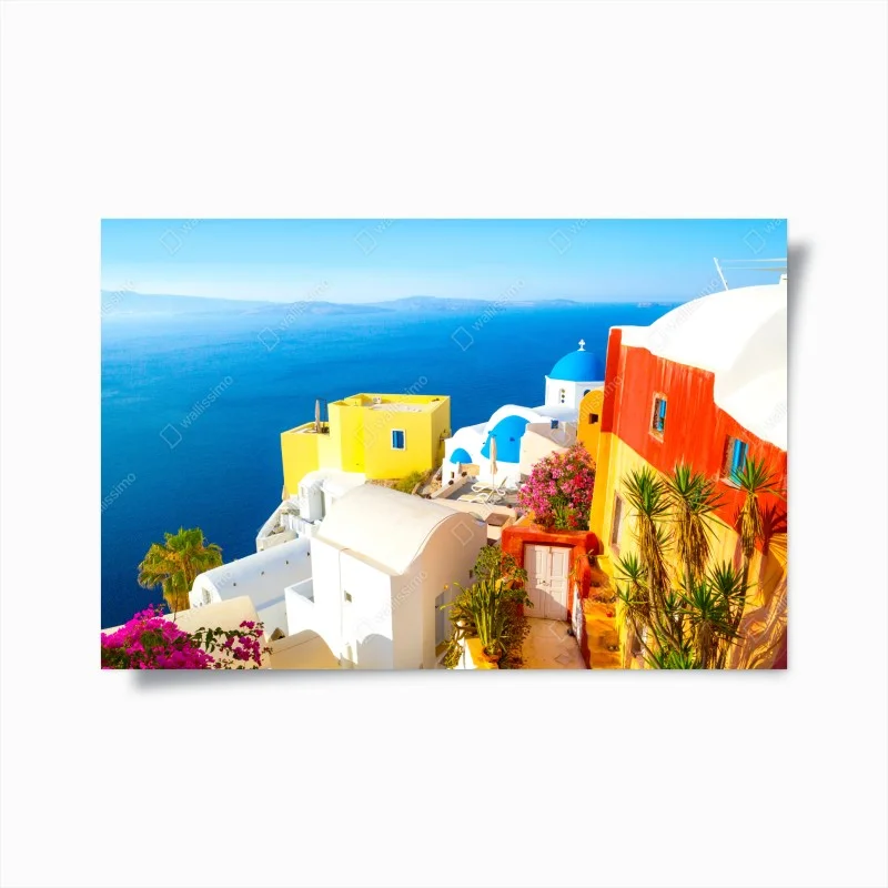 Plakat słoneczna Santorini nadmorska wioska
