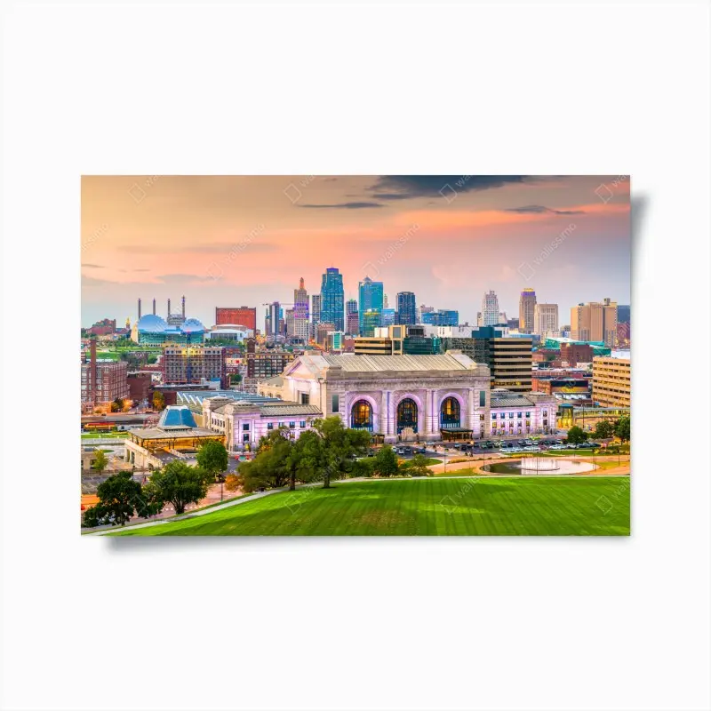 Plakat Kansas City panorama o zmierzchu