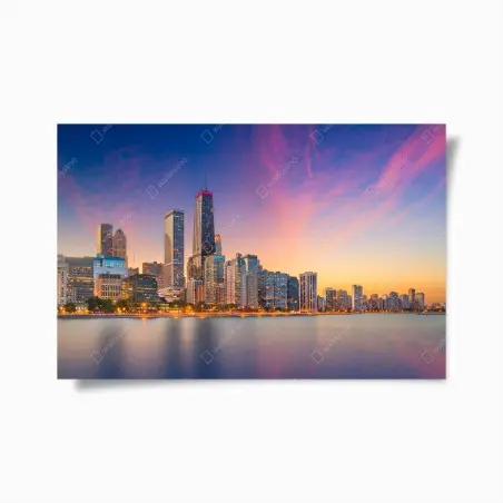 Plakat panorama Chicago o zmierzchu – Wallissimo®