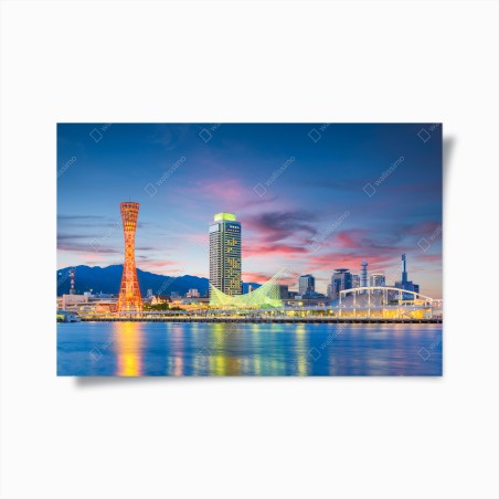 Plakat Kobe panorama portu o zmierzchu – Wallissimo®