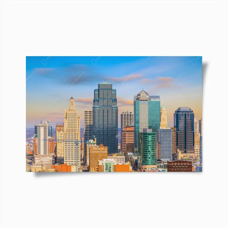Plakat panorama Kansas City o zachodzie słońca