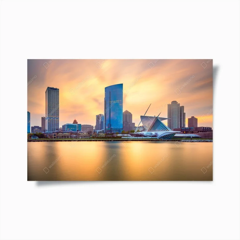 Plakat Milwaukee panorama miasta o zmierzchu