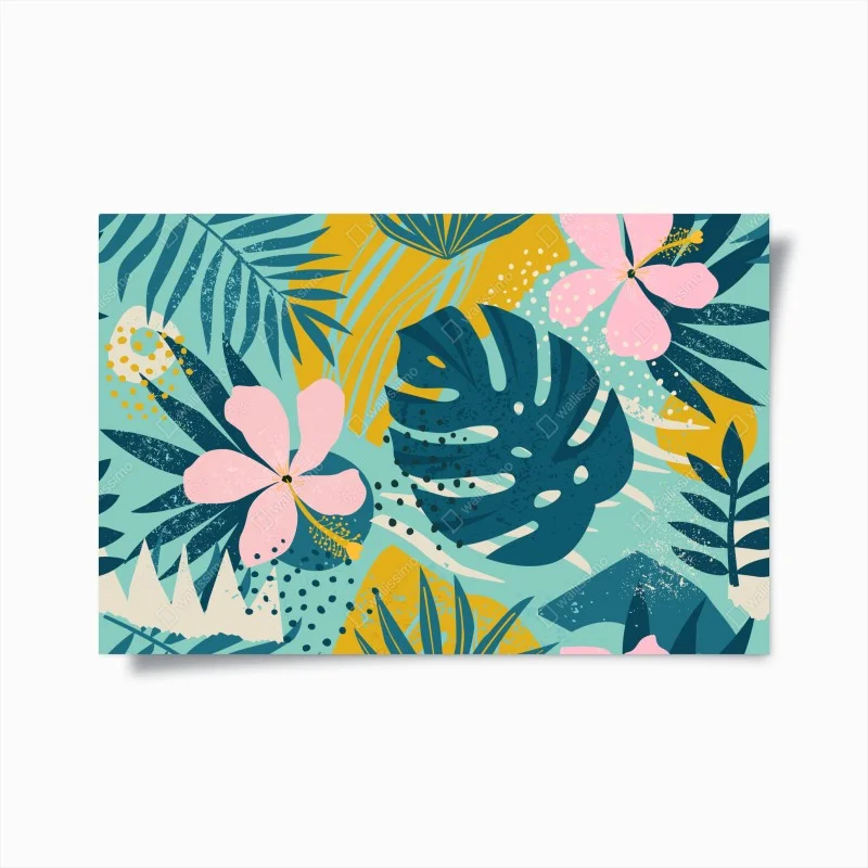 Plakat tropikalne liście i kwiaty