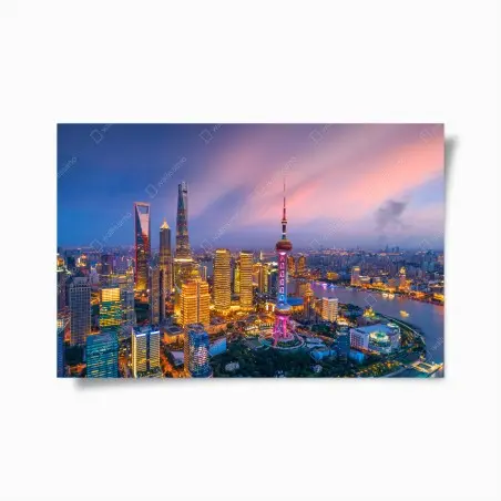 Plakat Szanghaj nocna panorama miasta – Wallissimo®