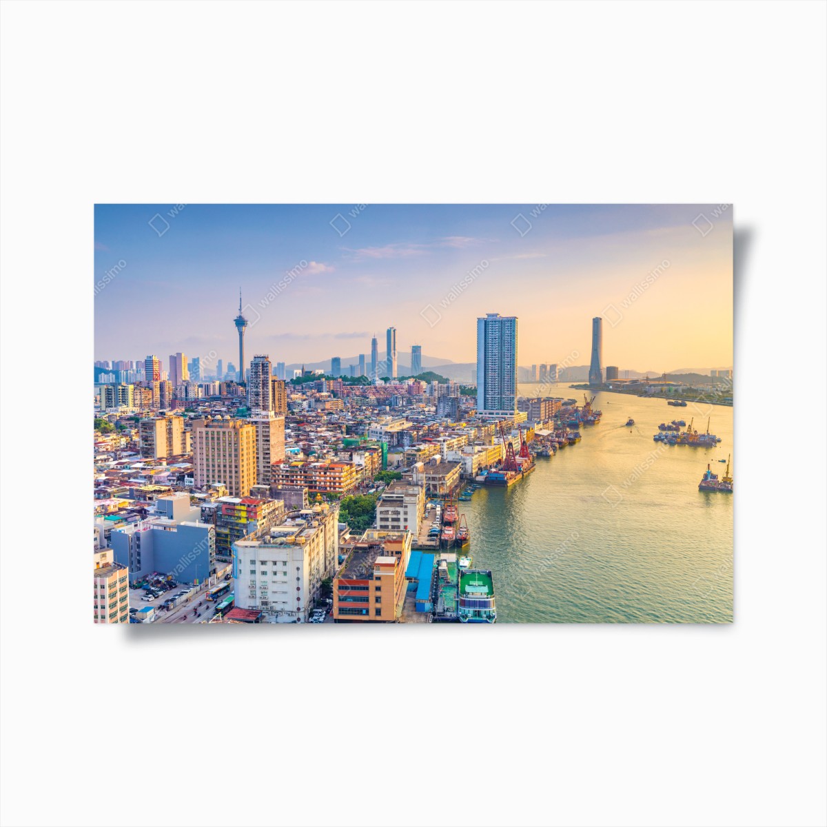 Plakat Macao panorama miasta o zachodzie słońca – Wallissimo®