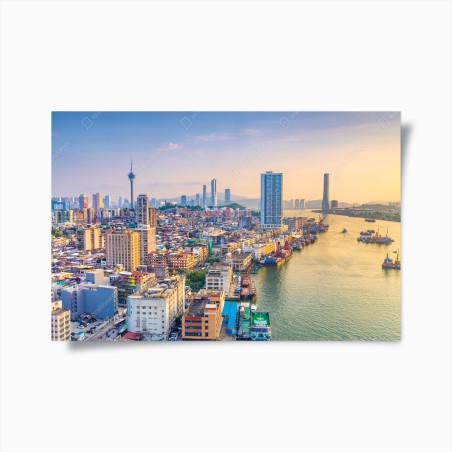 Plakat Macao panorama miasta o zachodzie słońca – Wallissimo®
