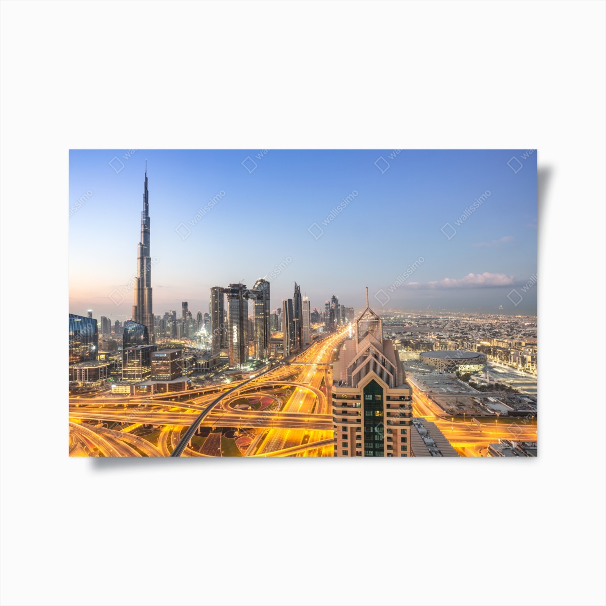 Plakat panorama Dubaju o zmierzchu – Wallissimo®