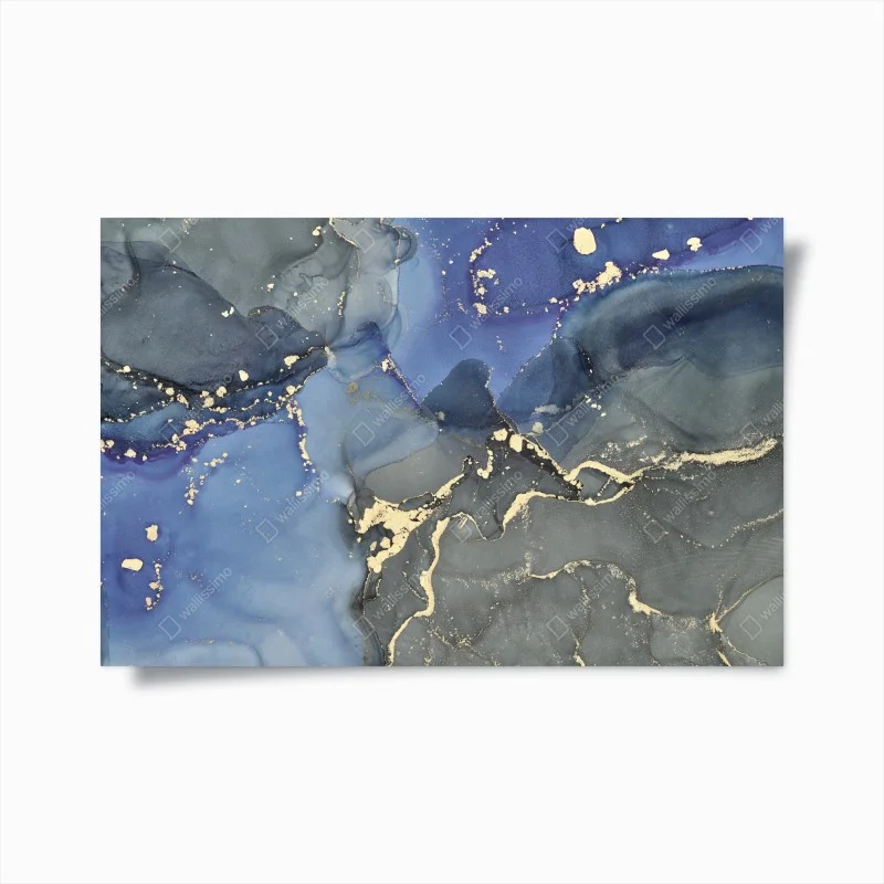 Plakat luksusowa niebiesko-złota abstrakcja fluidalna