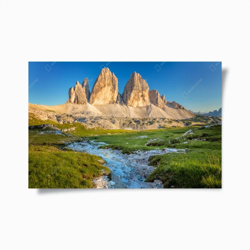 Plakat Tre Cime di Lavaredo nad alpejską łąką