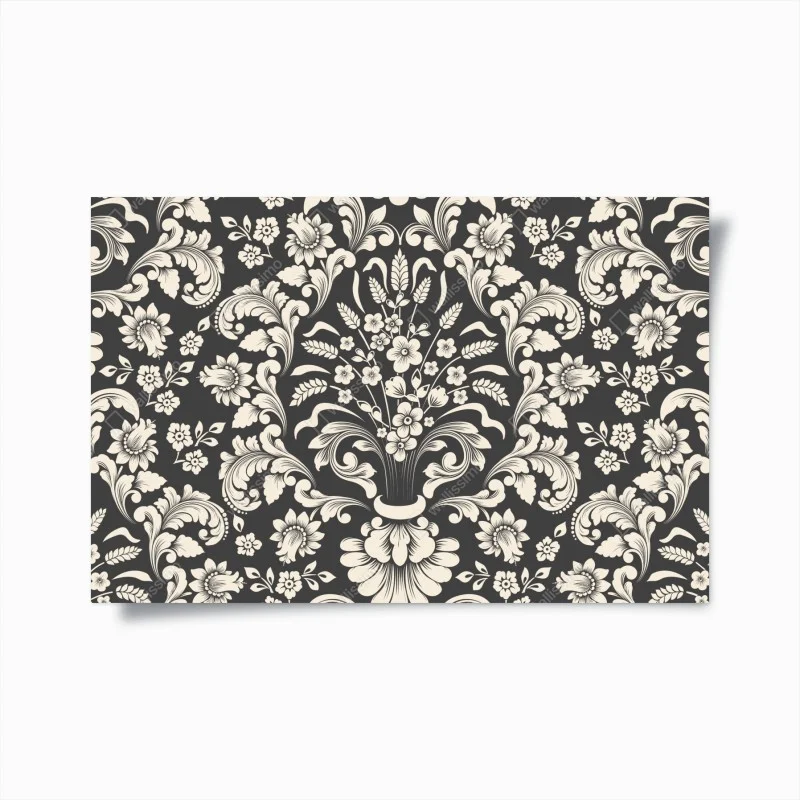 Plakat vintage kwiatowy wzór damask