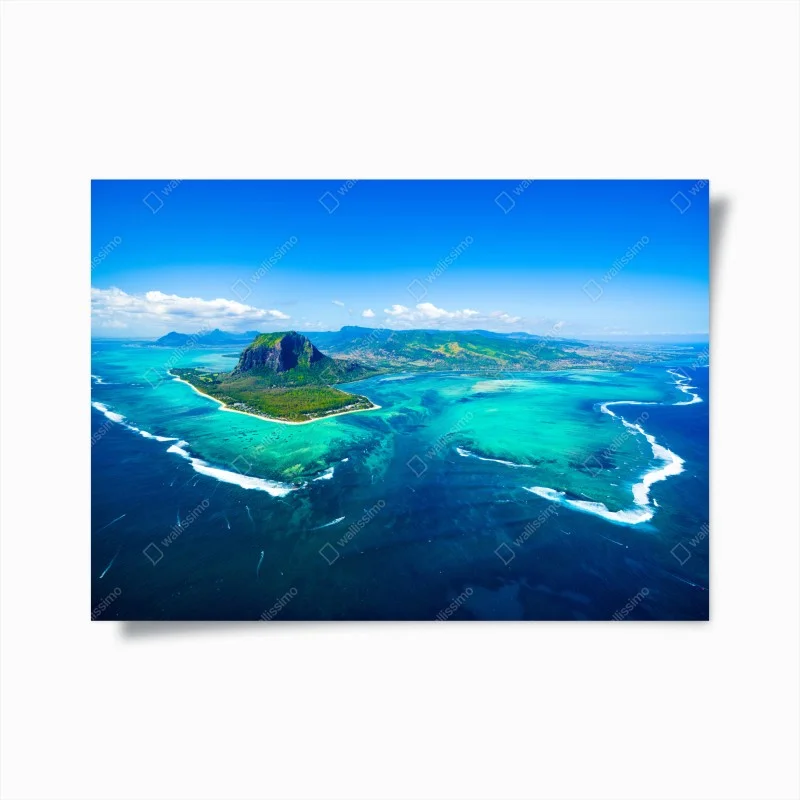 Plakat panorama Le Morne nad laguną Mauritiusa