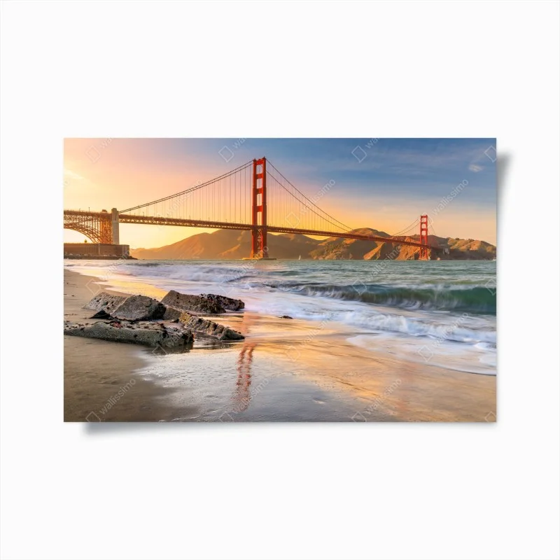 Plakat zachód słońca przy Golden Gate Bridge