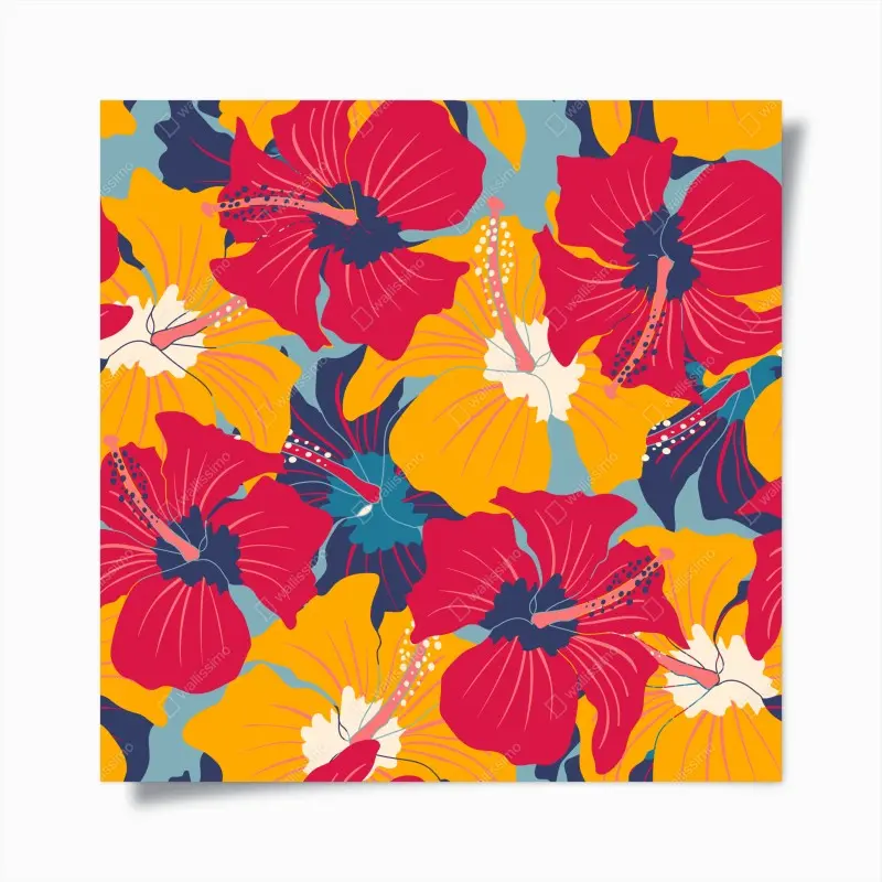 Plakat żywy wzór hibiskusa w stylu retro