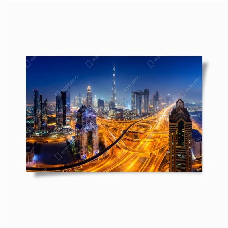 Plakat panorama nocnego Dubaju