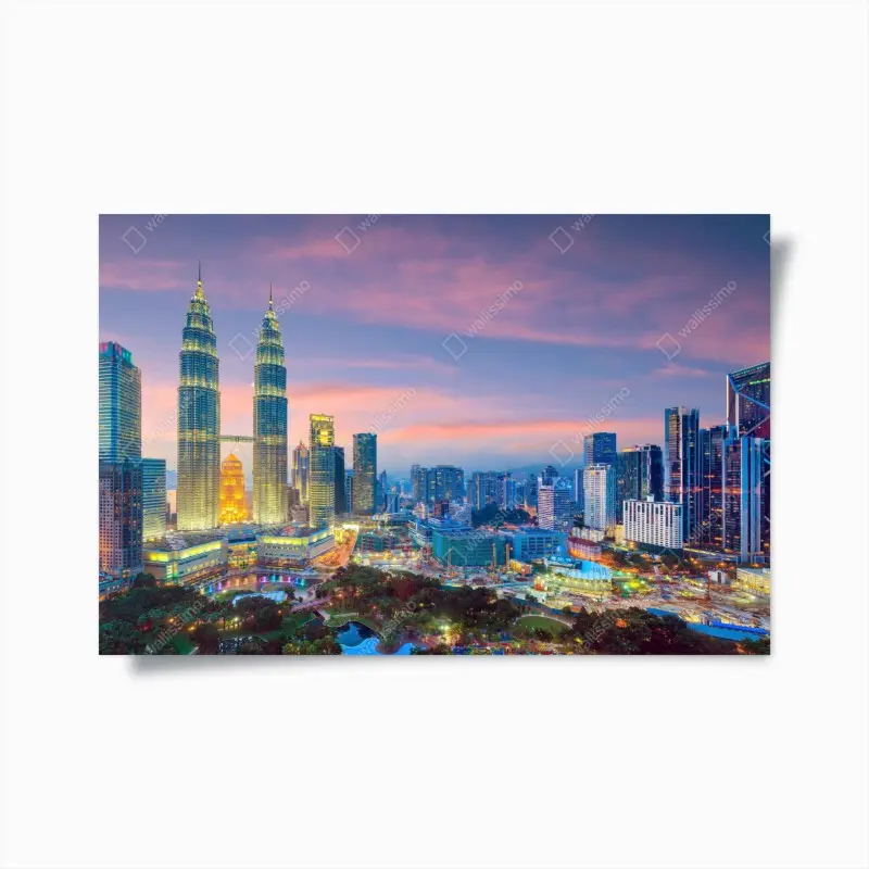 Plakat Kuala Lumpur panorama miasta o zmierzchu
