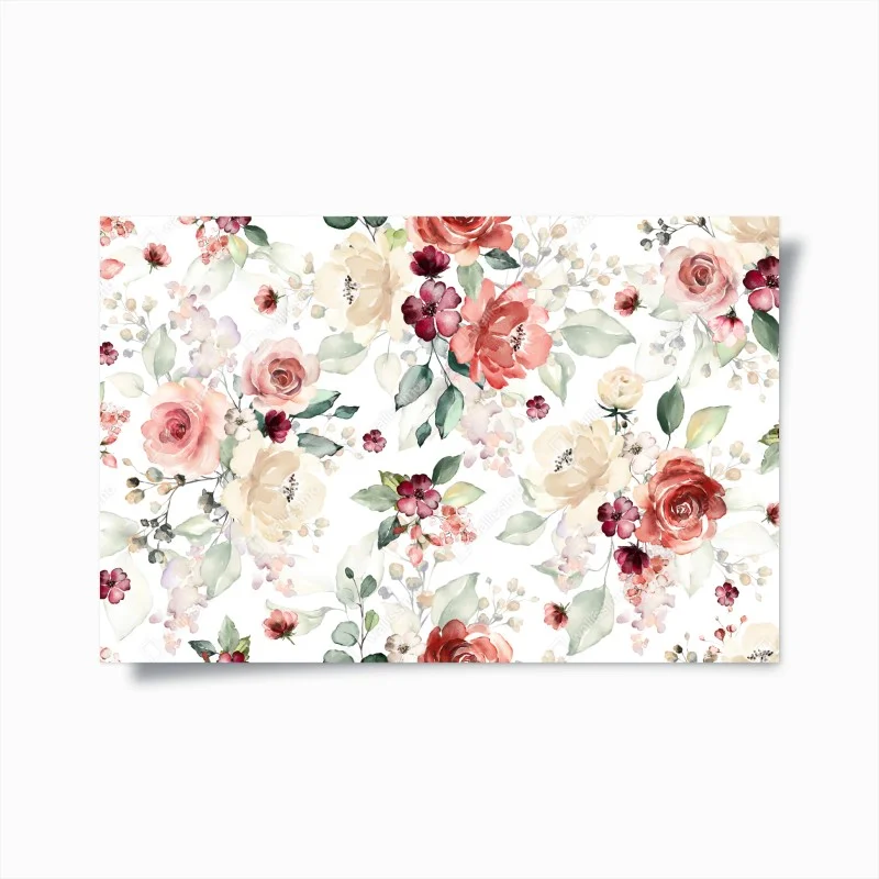 Plakat delikatny akwarelowy wzór róż