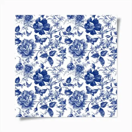 Plakat niebieski kwiatowy wzór toile – Wallissimo®