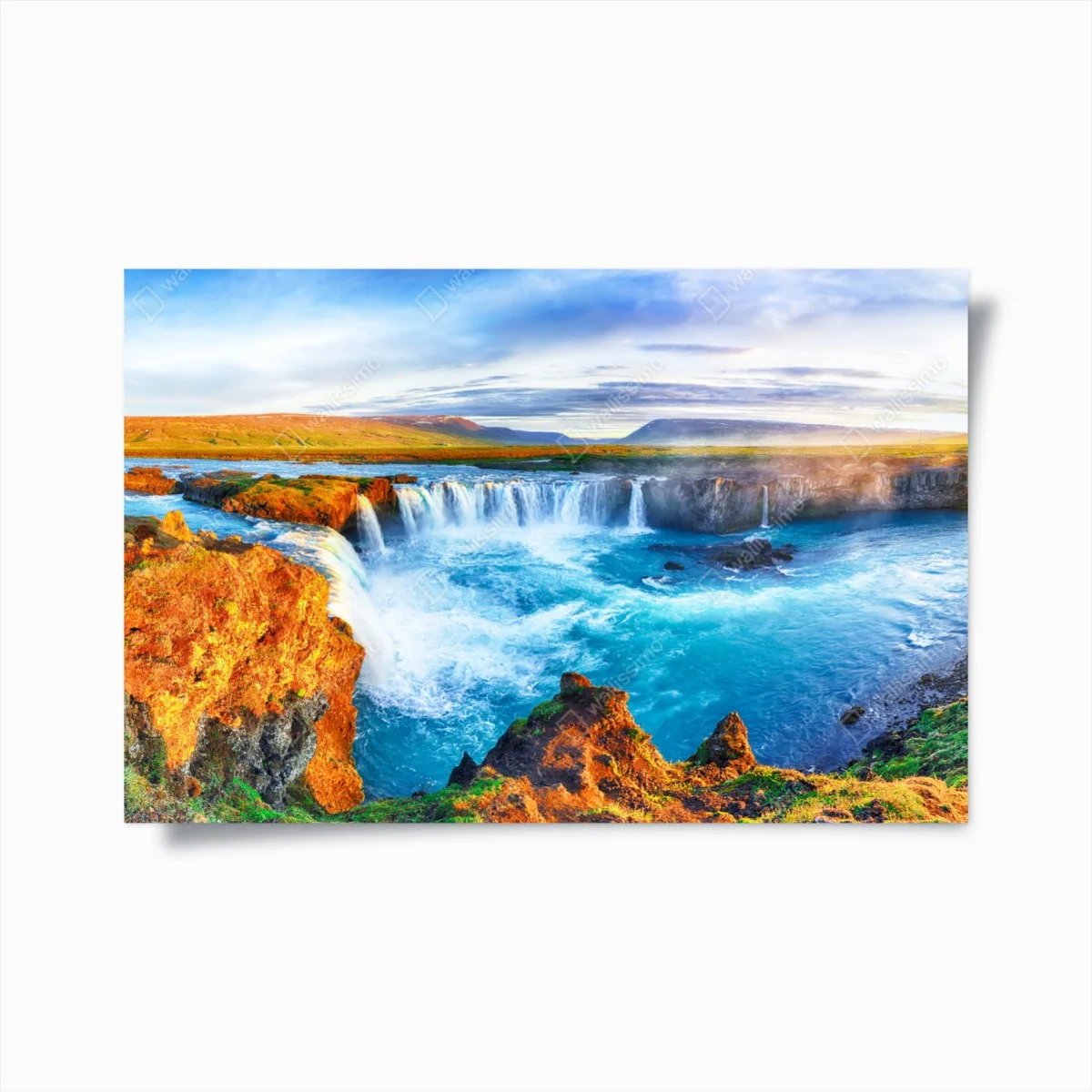 Plakat panorama wodospadu Godafoss o wschodzie słońca – Wallissimo® Plakat panorama wodospadu Godafoss o wschodzie słońca – Wallissimo®