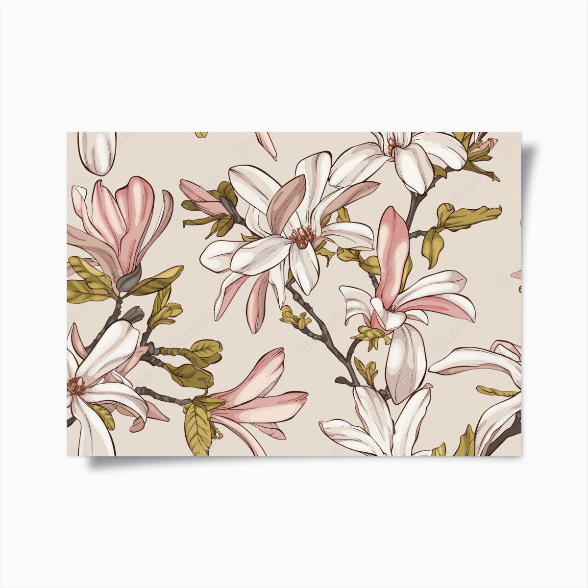 Plakat pastelowe magnolie na beżowym tle – Wallissimo®