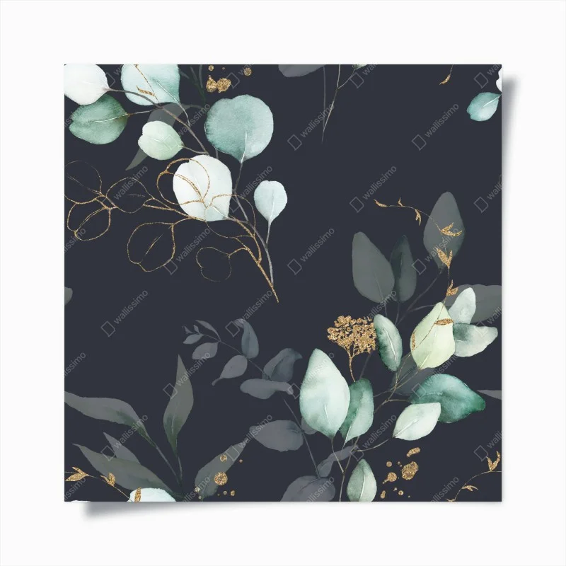 Plakat eukaliptusowe liście akwarelowe na ciemnym tle