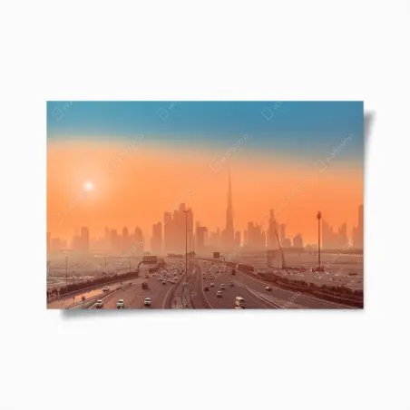 Plakat Dubaj panorama o wschodzie słońca – Wallissimo®