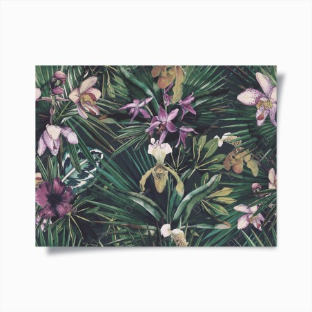 Plakat tropikalne akwarelowe orchidee i liście palmowe – Wallissimo®
