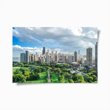 Plakat miejska panorama nad zielonym parkiem – Wallissimo®