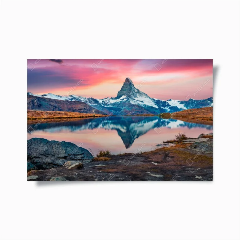Plakat majestatyczny Matterhorn odbity w Stellisee