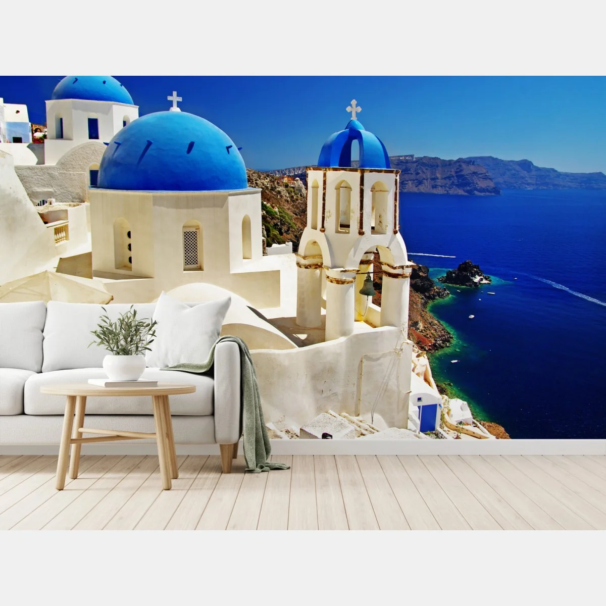 Fototapeta Santorini błękitne kopuły nad morzem – Wallissimo® Fototapeta Santorini błękitne kopuły nad morzem – Wallissimo®