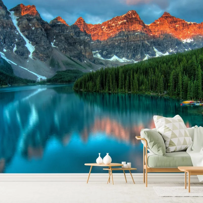 Fototapeta jezioro Moraine wschód słońca alpenglow – Wallissimo® Fototapeta jezioro Moraine wschód słońca alpenglow – Wallissimo®