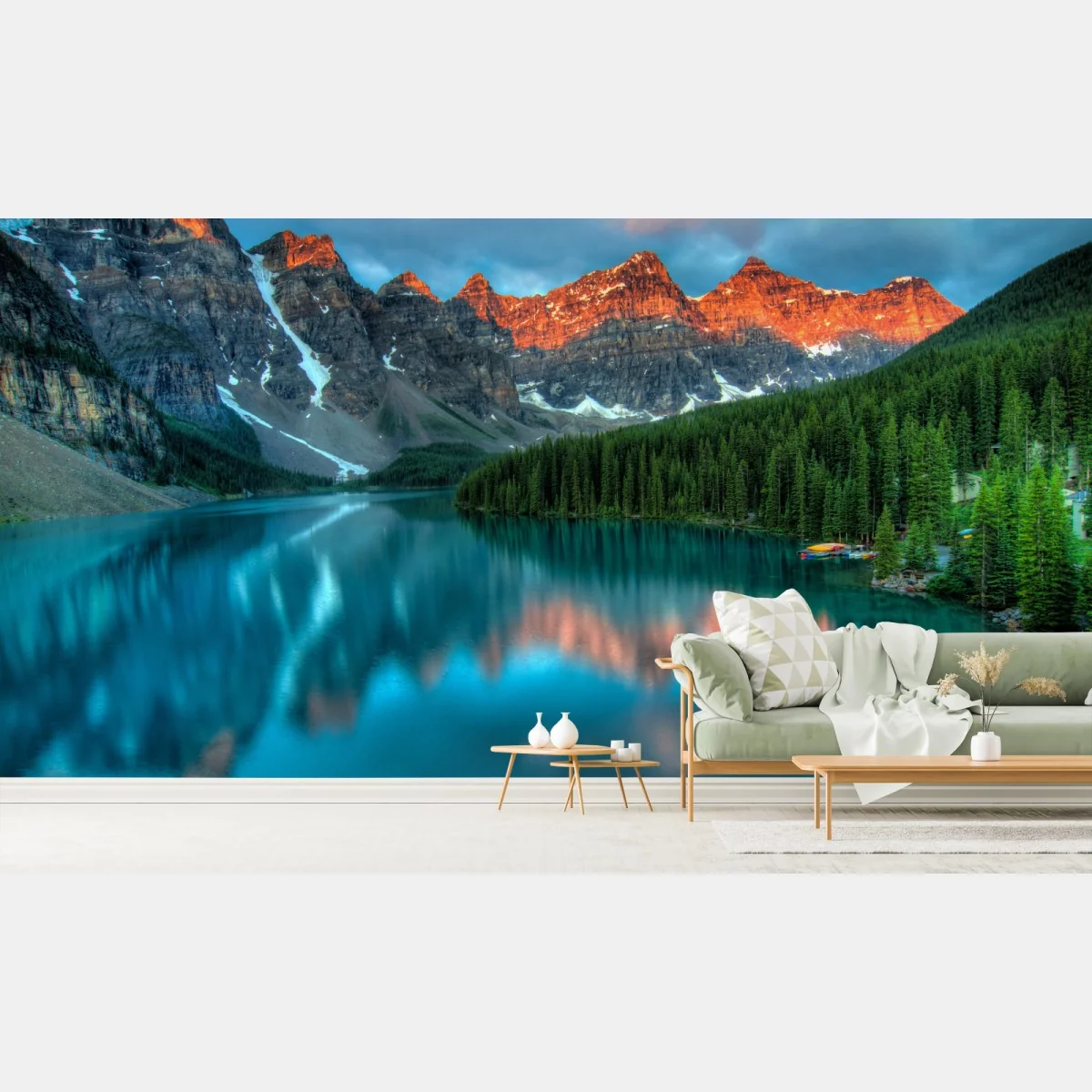 Fototapeta jezioro Moraine wschód słońca alpenglow – Wallissimo® Fototapeta jezioro Moraine wschód słońca alpenglow – Wallissimo®