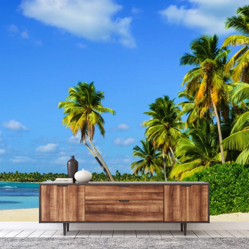 Fototapeta tropikalna plaża z palmami – Wallissimo® Fototapeta tropikalna plaża z palmami – Wallissimo®