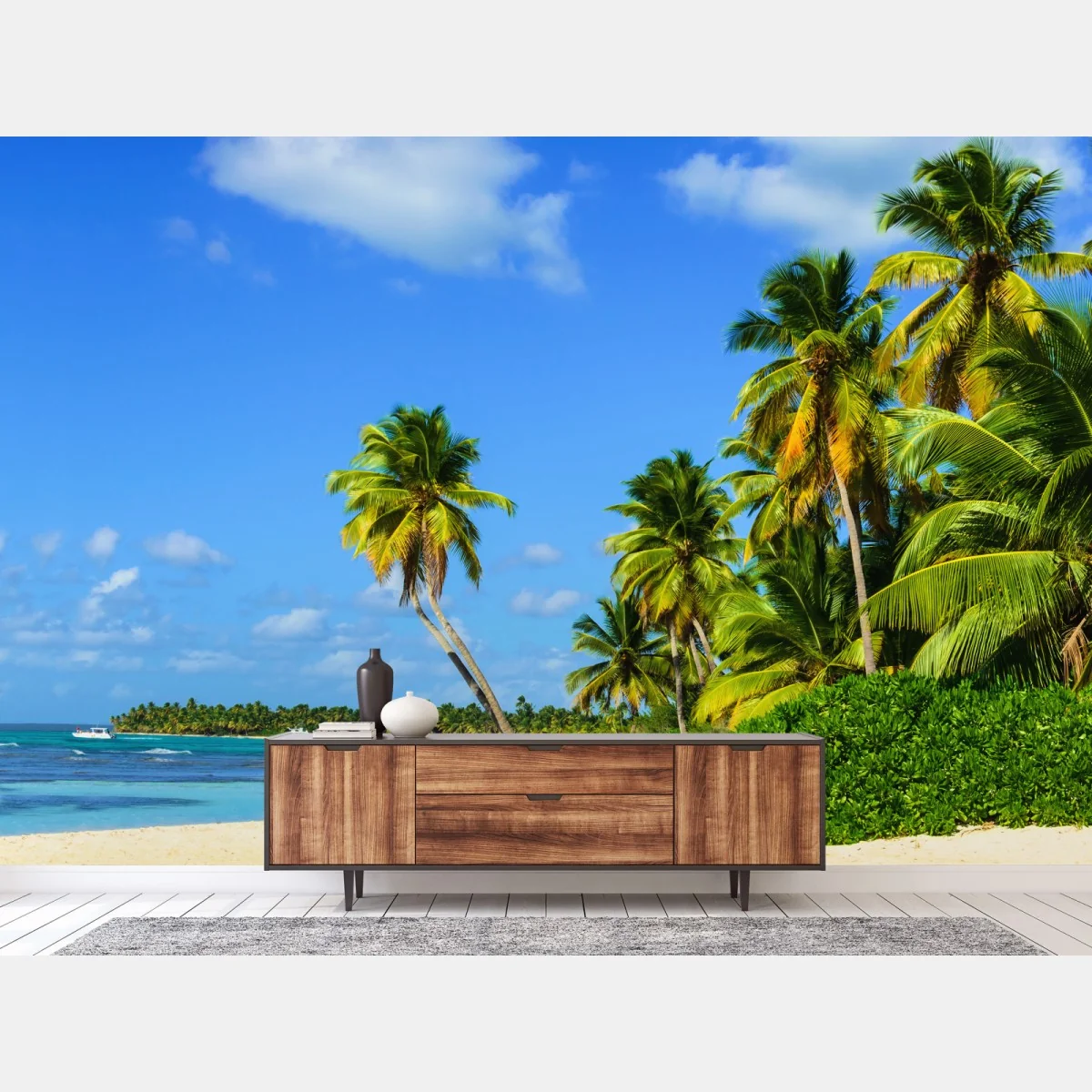 Fototapeta tropikalna plaża z palmami – Wallissimo® Fototapeta tropikalna plaża z palmami – Wallissimo®