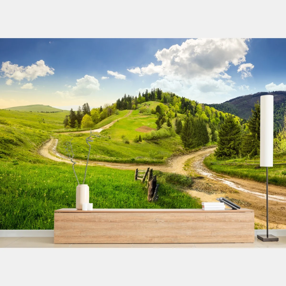 Fototapeta kręta droga przez zielone wzgórza – Wallissimo® Fototapeta kręta droga przez zielone wzgórza – Wallissimo®