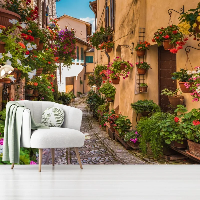 Fototapeta słoneczna kwiatowa alejka w Umbrii – Wallissimo® Fototapeta słoneczna kwiatowa alejka w Umbrii – Wallissimo®